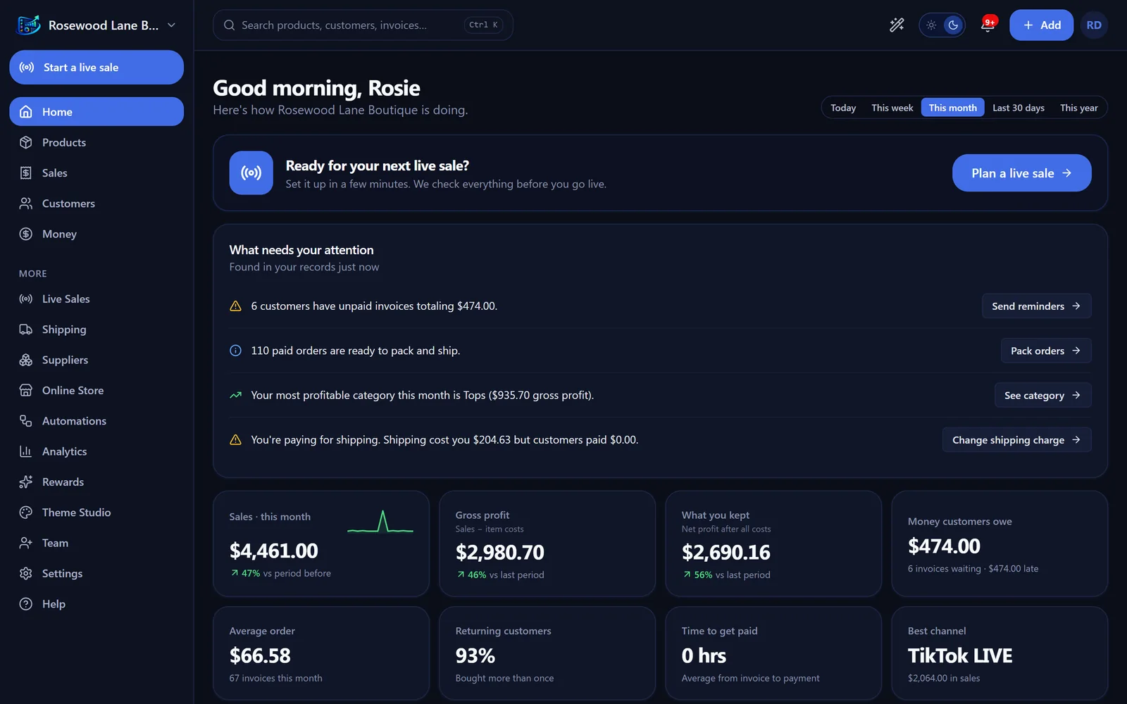 The SellitIQ home screen in dark mode
